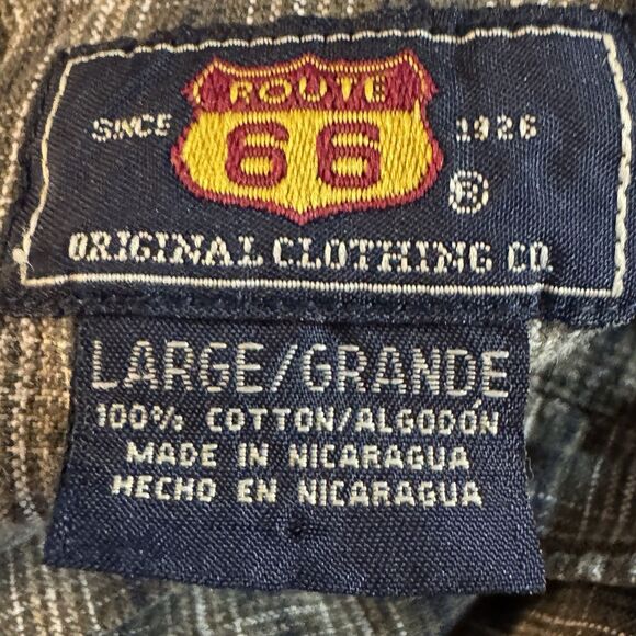 Route 66 Button Down Long Sleeve Shirt Size Large L 100% Cotton Green Plaid - Picture 3 of 4